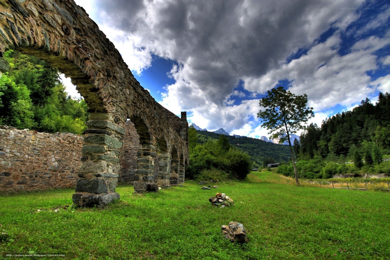 Ancient stone arches in a valley