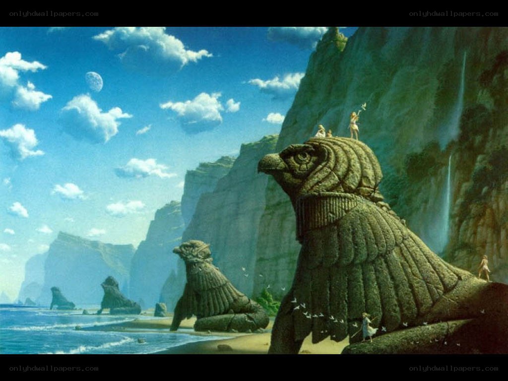 ancient stone bird statues