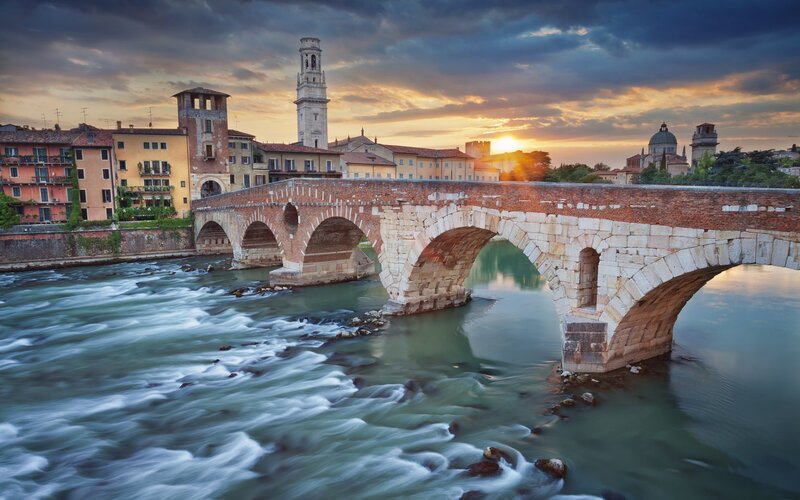 Ancient Stone Bridge — Blue, Dramatic
