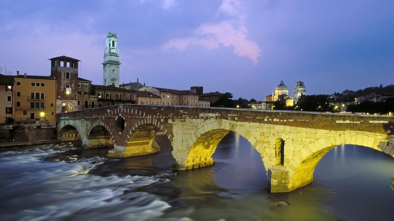 Ancient Stone Bridge — Blue, Serene, Night
