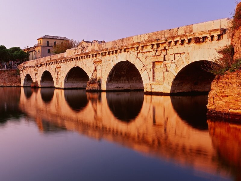 Ancient Stone Bridge — Blue, Serene, Sunset, Photograph