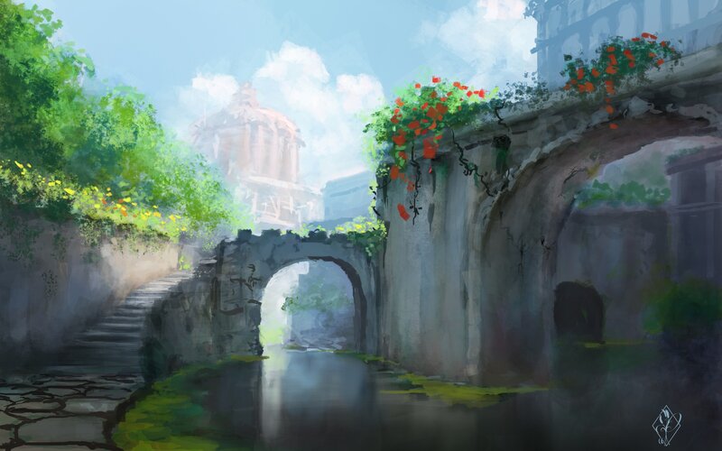 Ancient Stone Bridge — Green, Serene, Morning