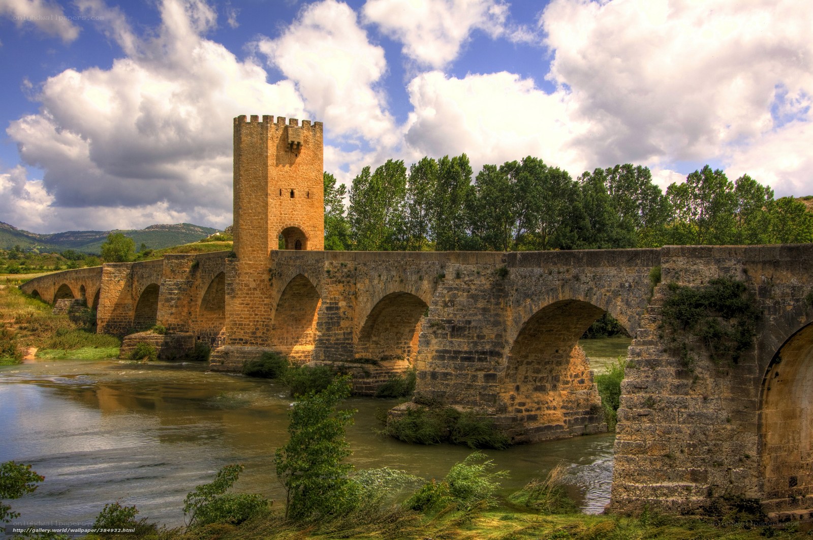 Ancient stone bridge with tower