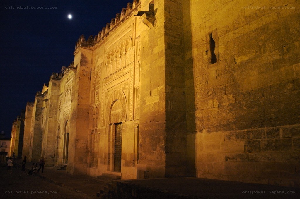ancient stone building at night