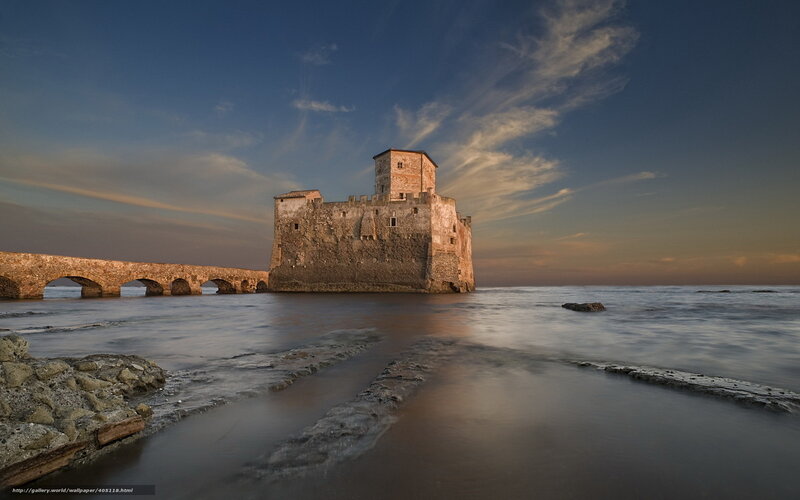 Ancient Stone Castle — Blue, Serene, Sunset
