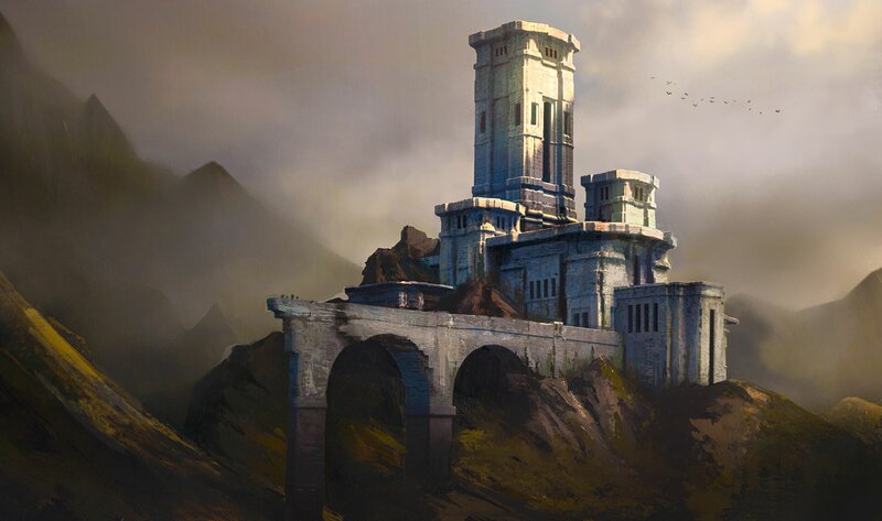 Ancient Stone Castle — Gray, Dramatic, Digital Art