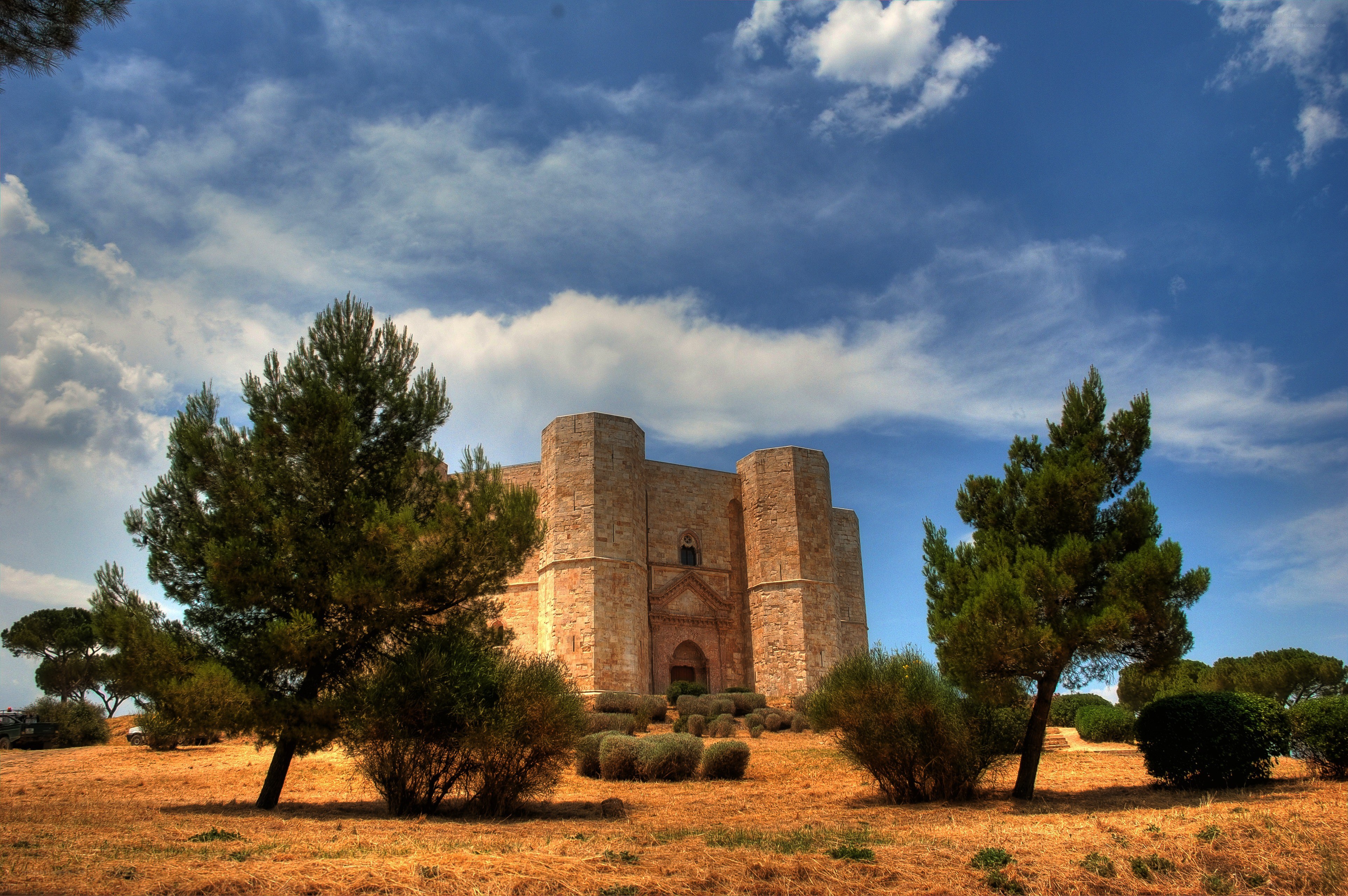 Ancient stone castle under blue sky