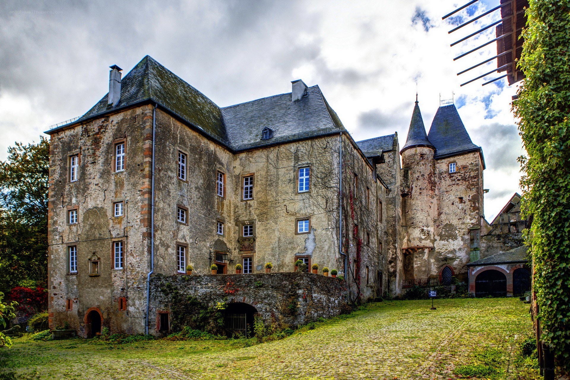 ancient stone castle with towers