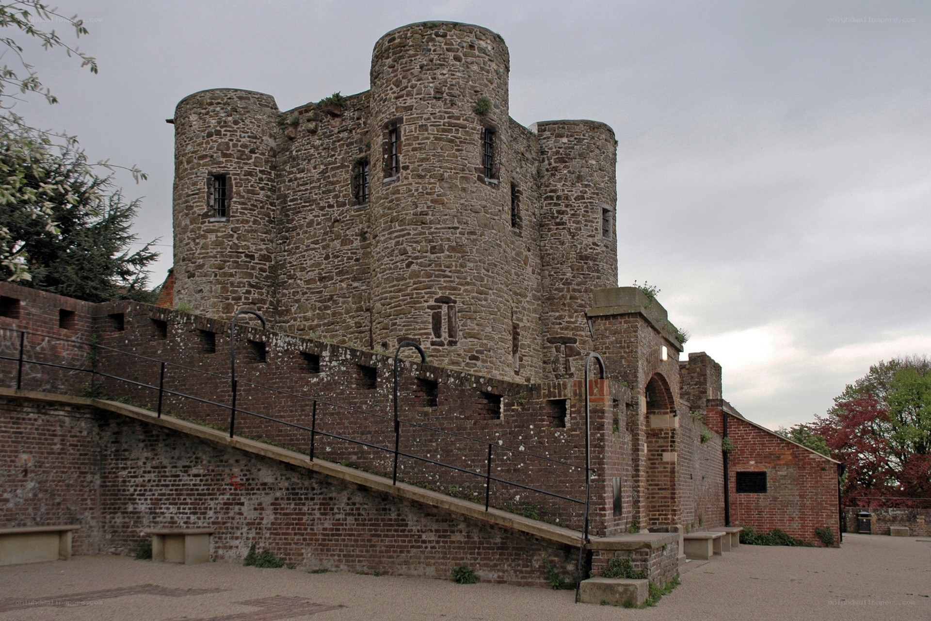 ancient stone castle with towers