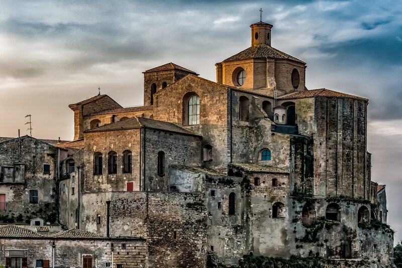 Ancient Stone Church — Gray, Dramatic, Sunset