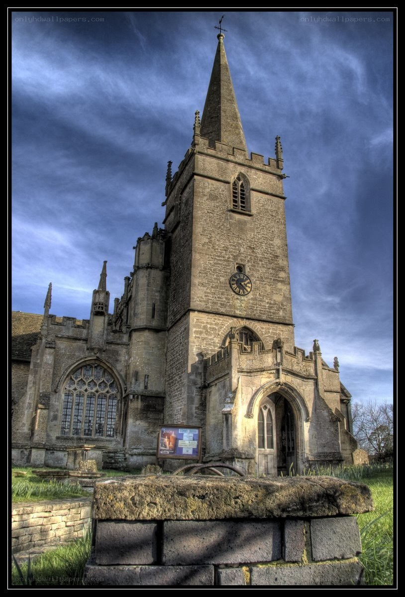 ancient stone church with steeple