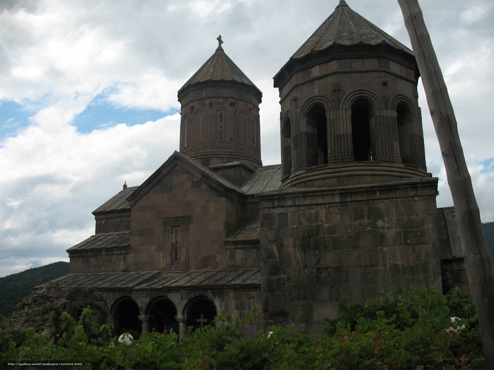 ancient stone church with towers
