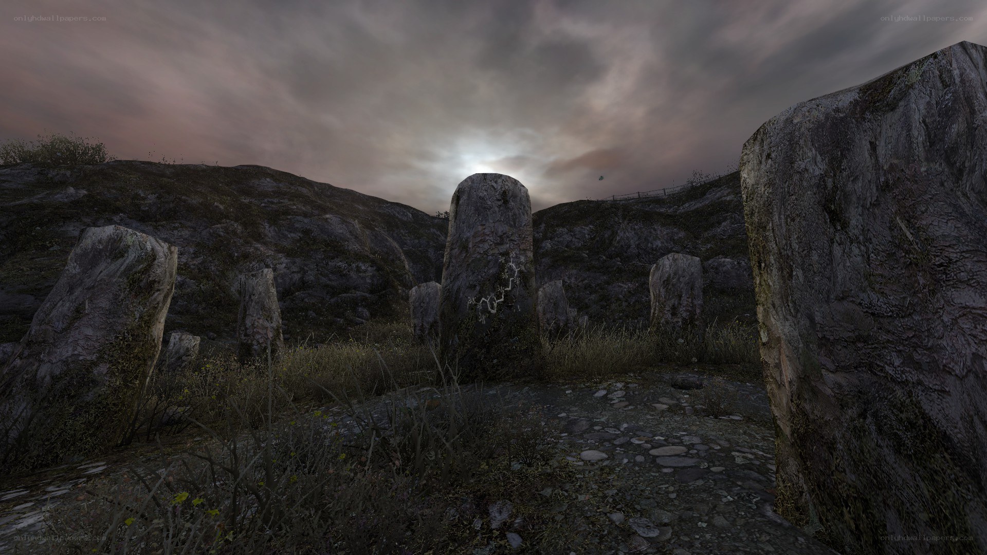 ancient stone circle at dusk