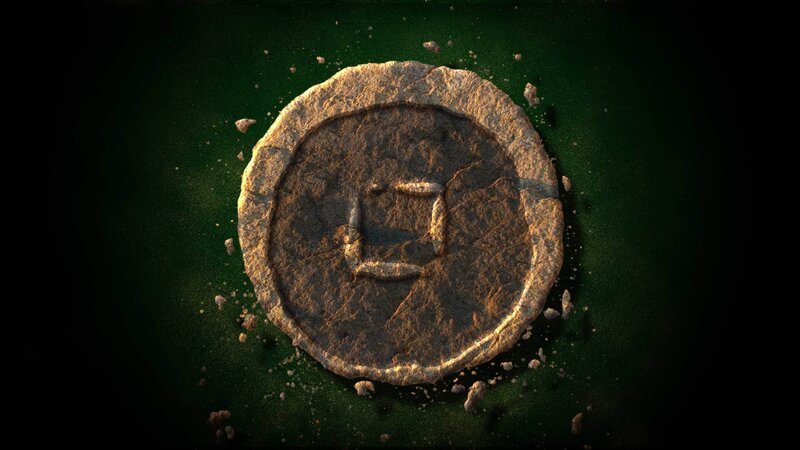 Ancient Stone Coin — Green, Dramatic, 3d Render