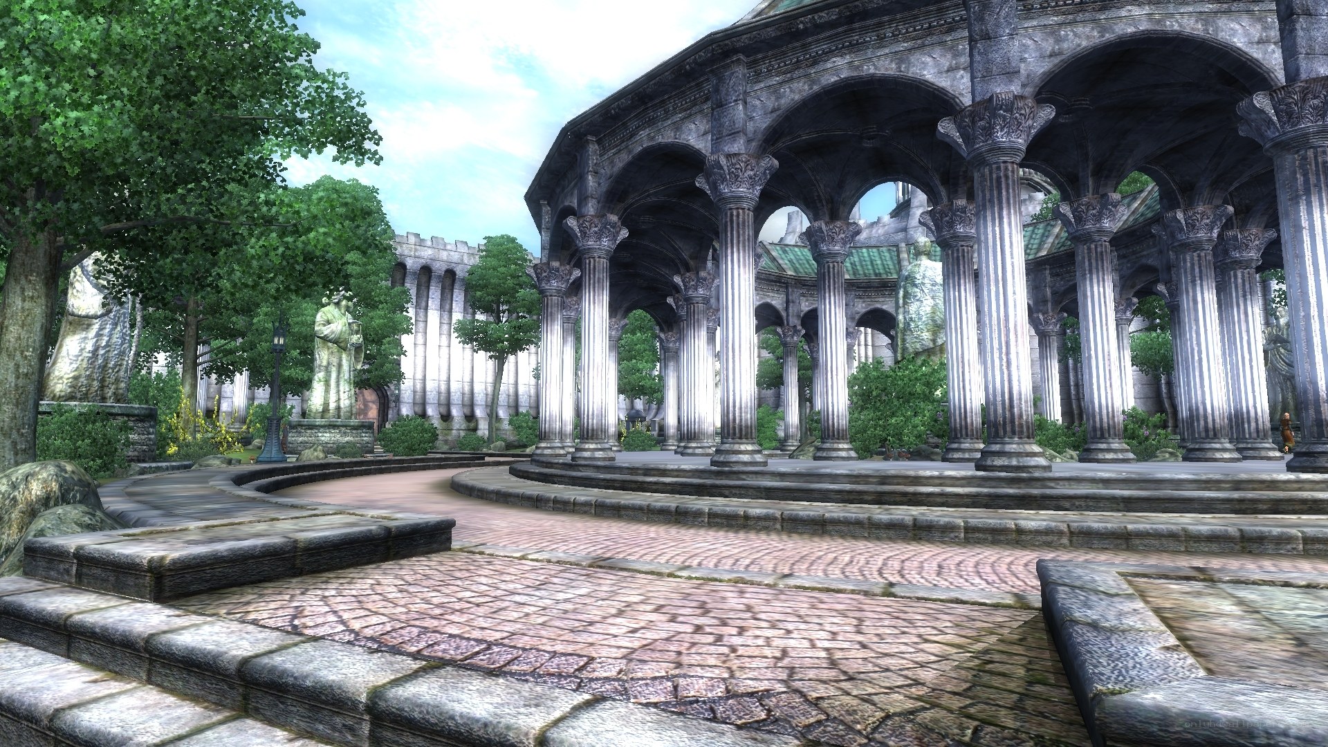 ancient stone colonnade courtyard
