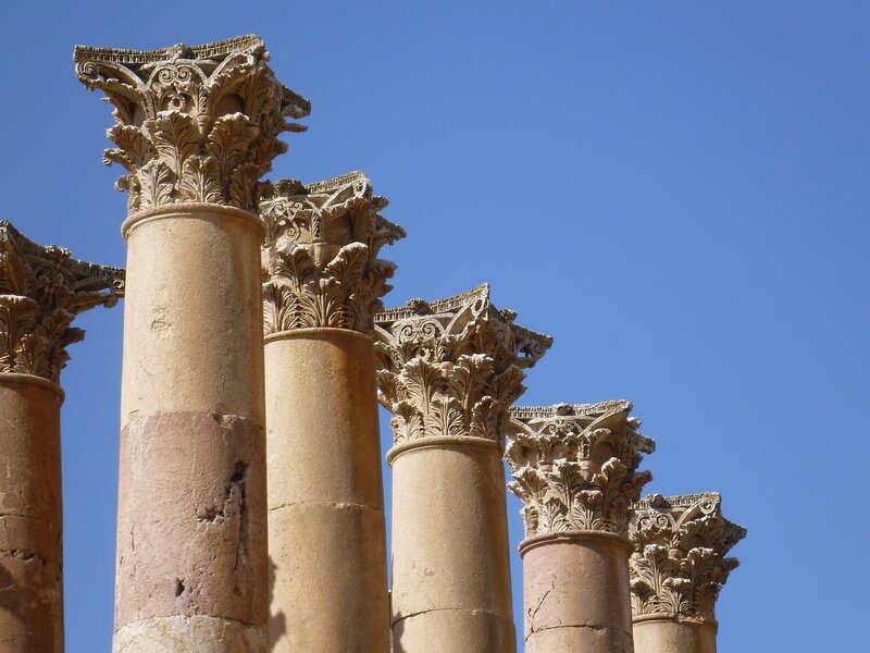 Ancient Stone Columns — Blue, Serene, Afternoon
