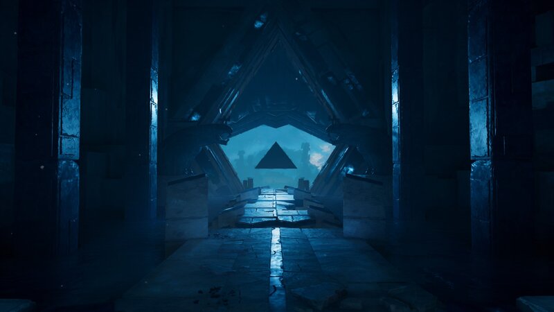 Ancient Stone Corridor — Blue, Mysterious
