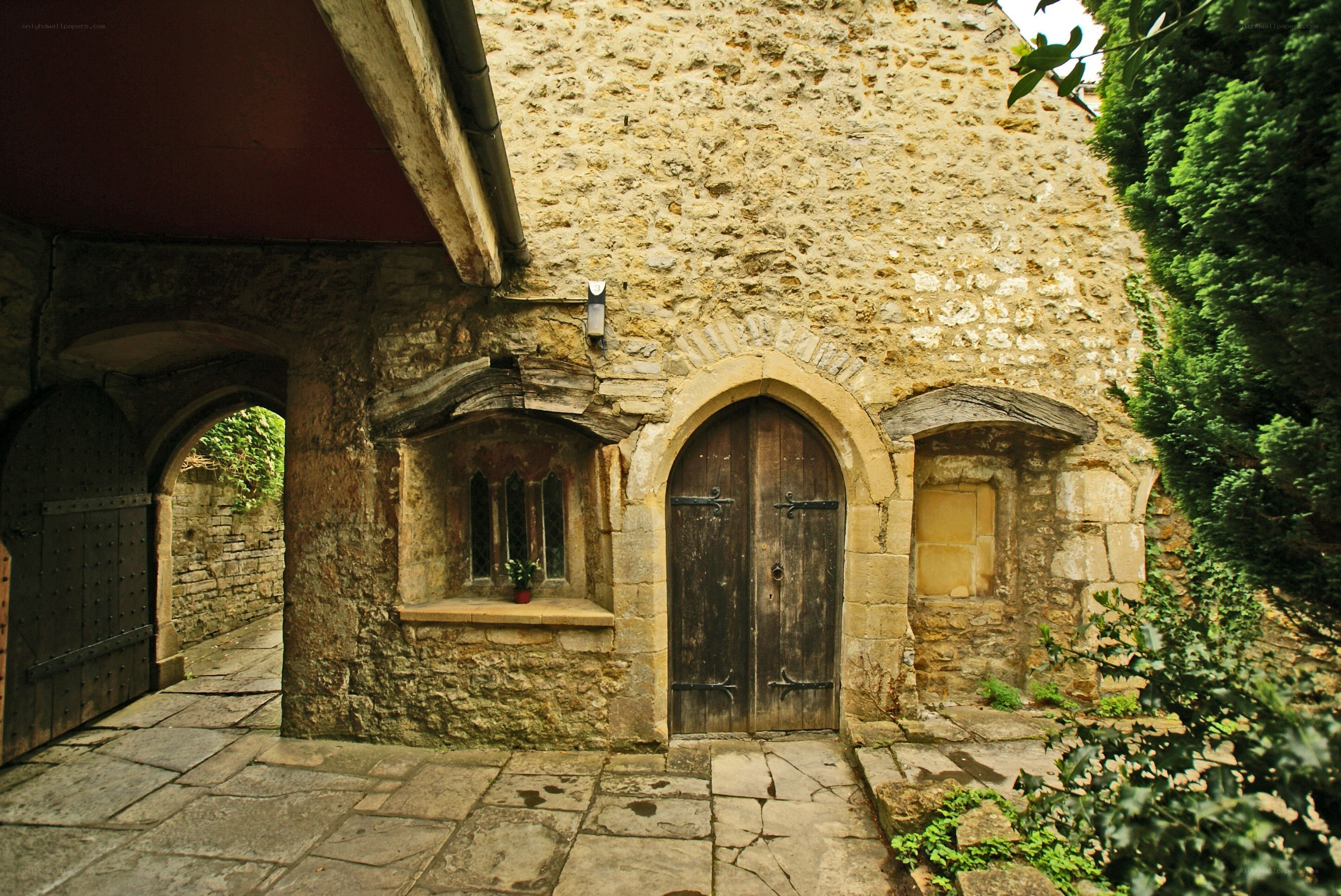 ancient stone courtyard entrance
