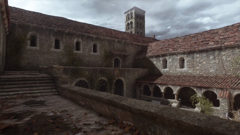 Ancient Stone Courtyard — Gray, Somber