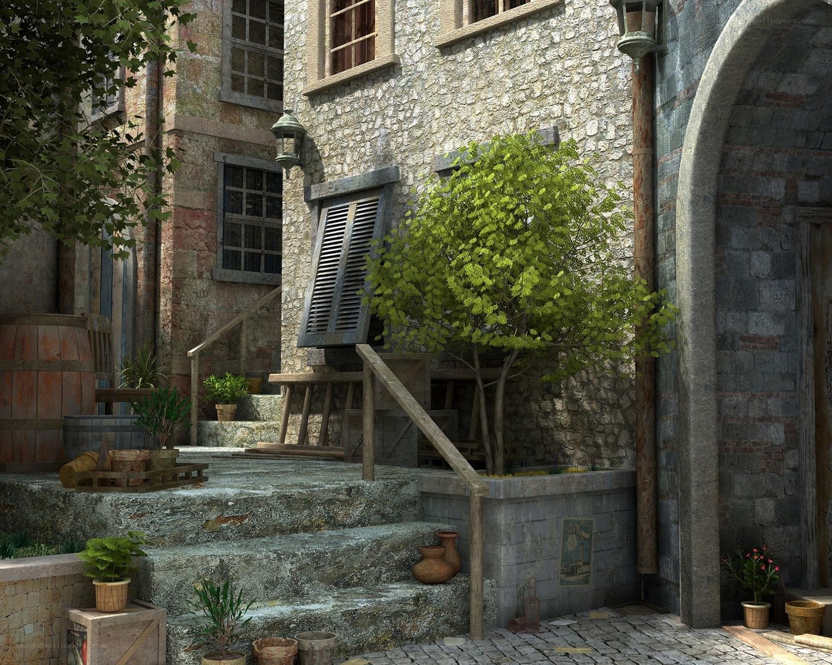 ancient stone courtyard