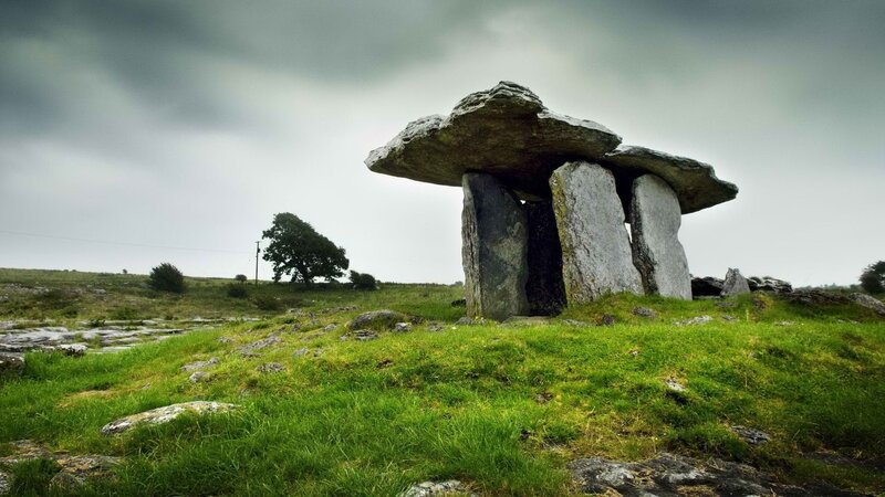 Ancient stone dolmen in a field