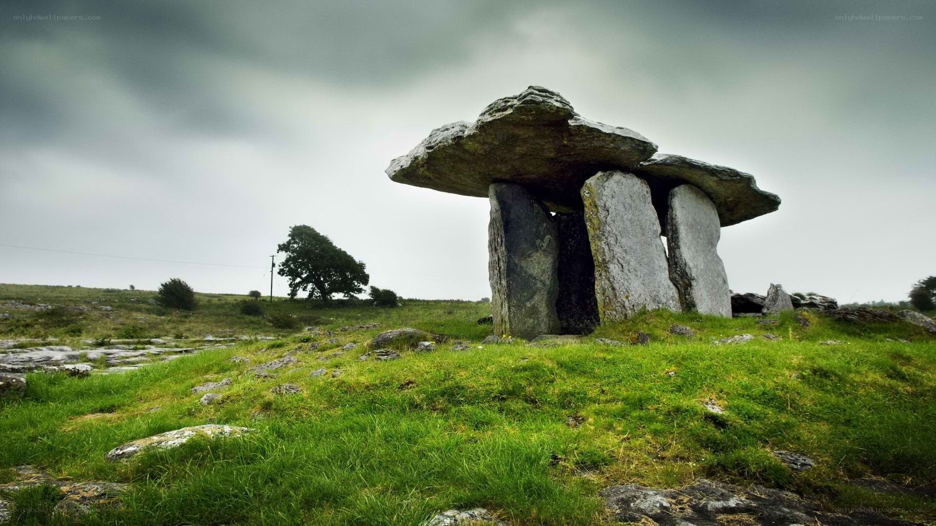 Ancient stone dolmen in a field