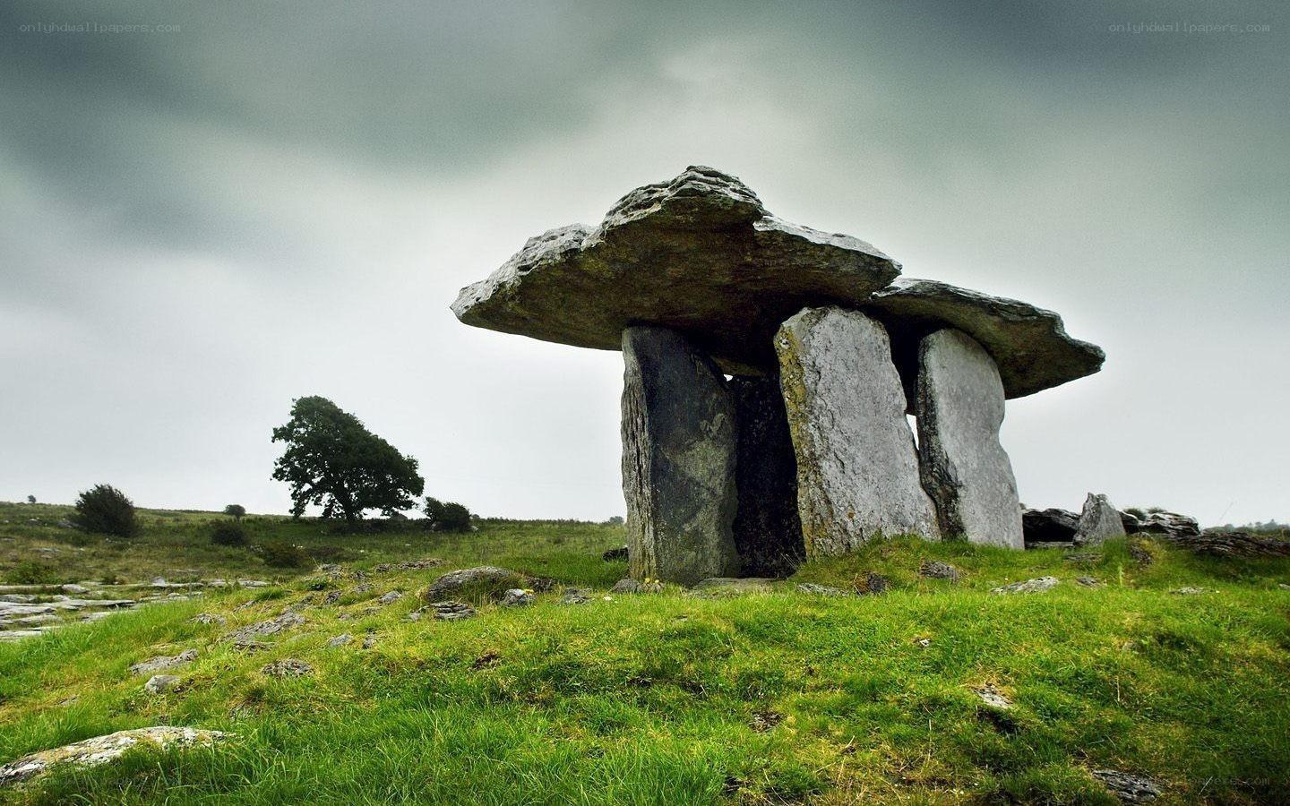 Ancient stone dolmen in a field