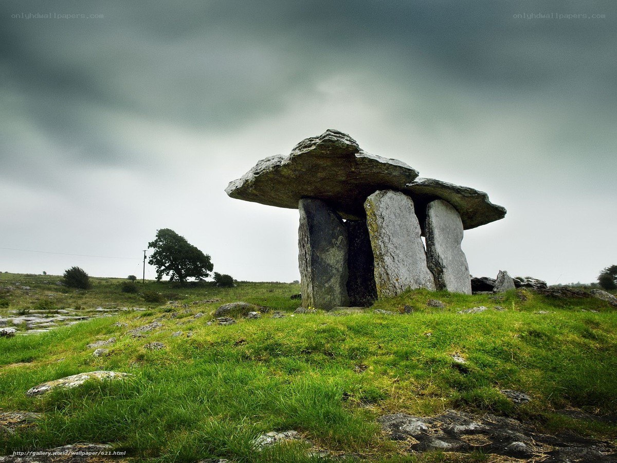 Ancient stone dolmen in a field