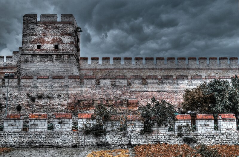 Ancient Stone Fortress — Gray, Dramatic, Autumn
