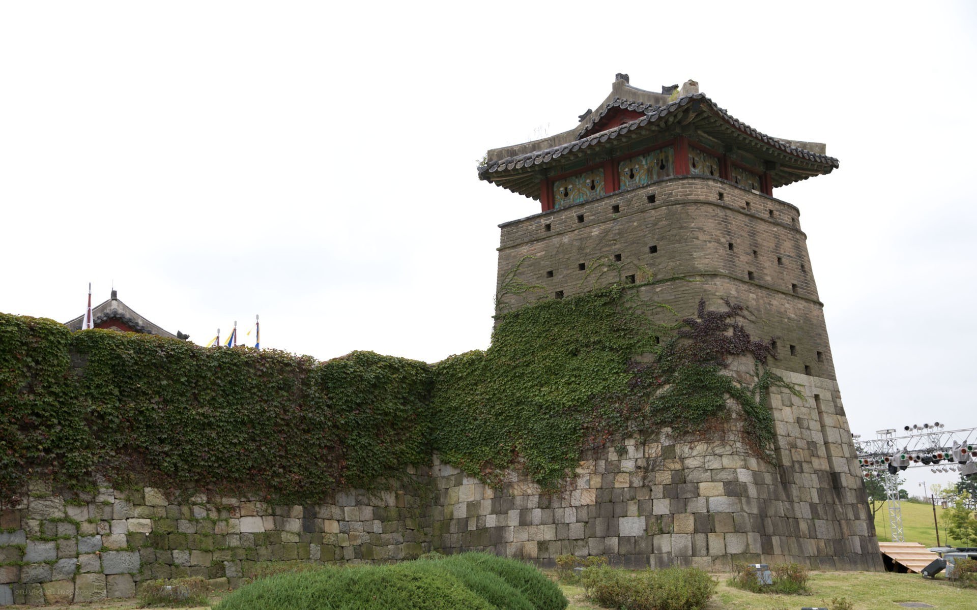 Ancient stone fortress with ivy
