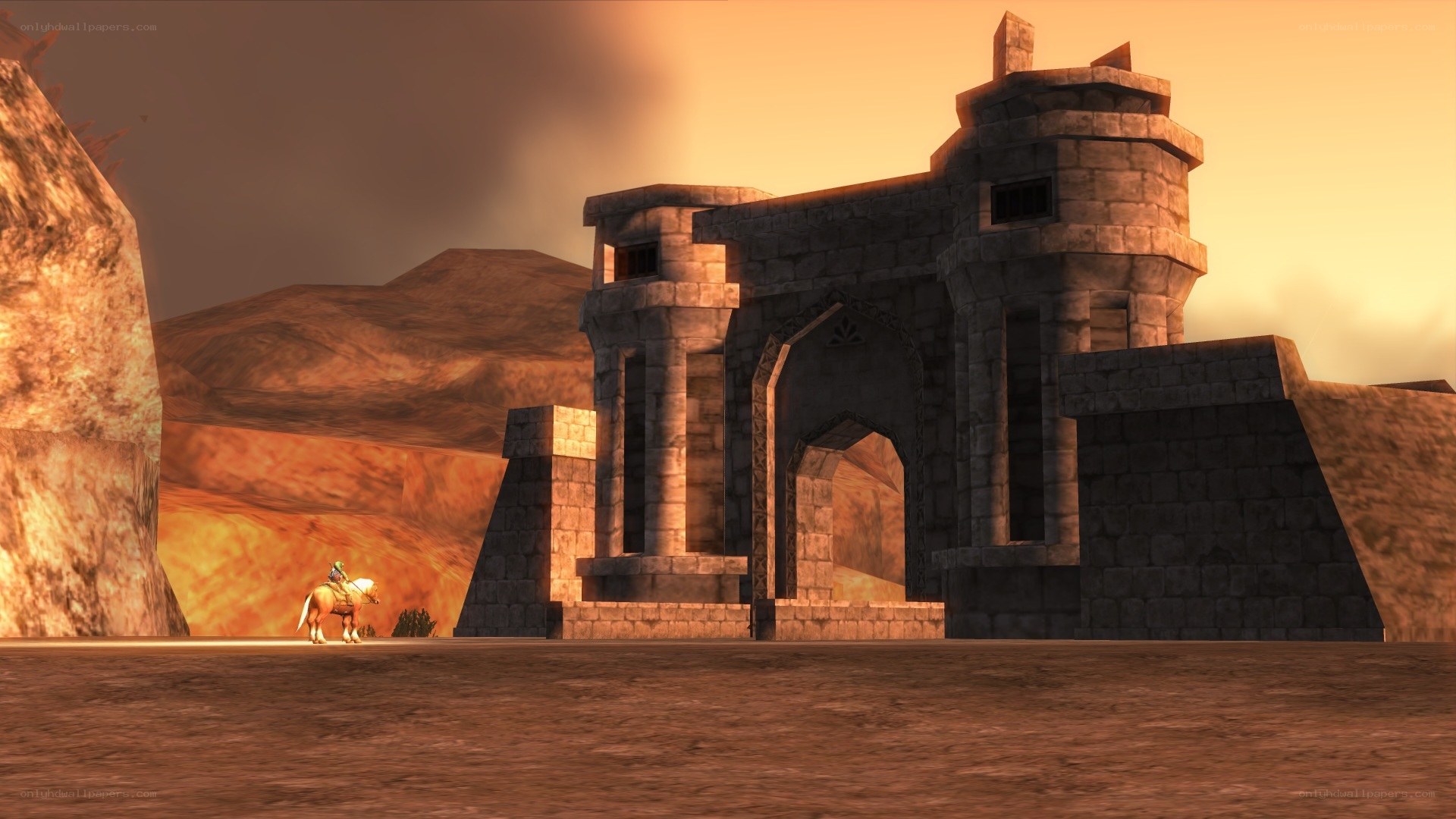 ancient stone gate at sunset