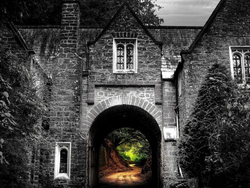 ancient stone gate with arched tunnel