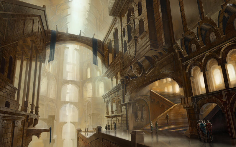 Ancient Stone Hall — Brown, Dramatic