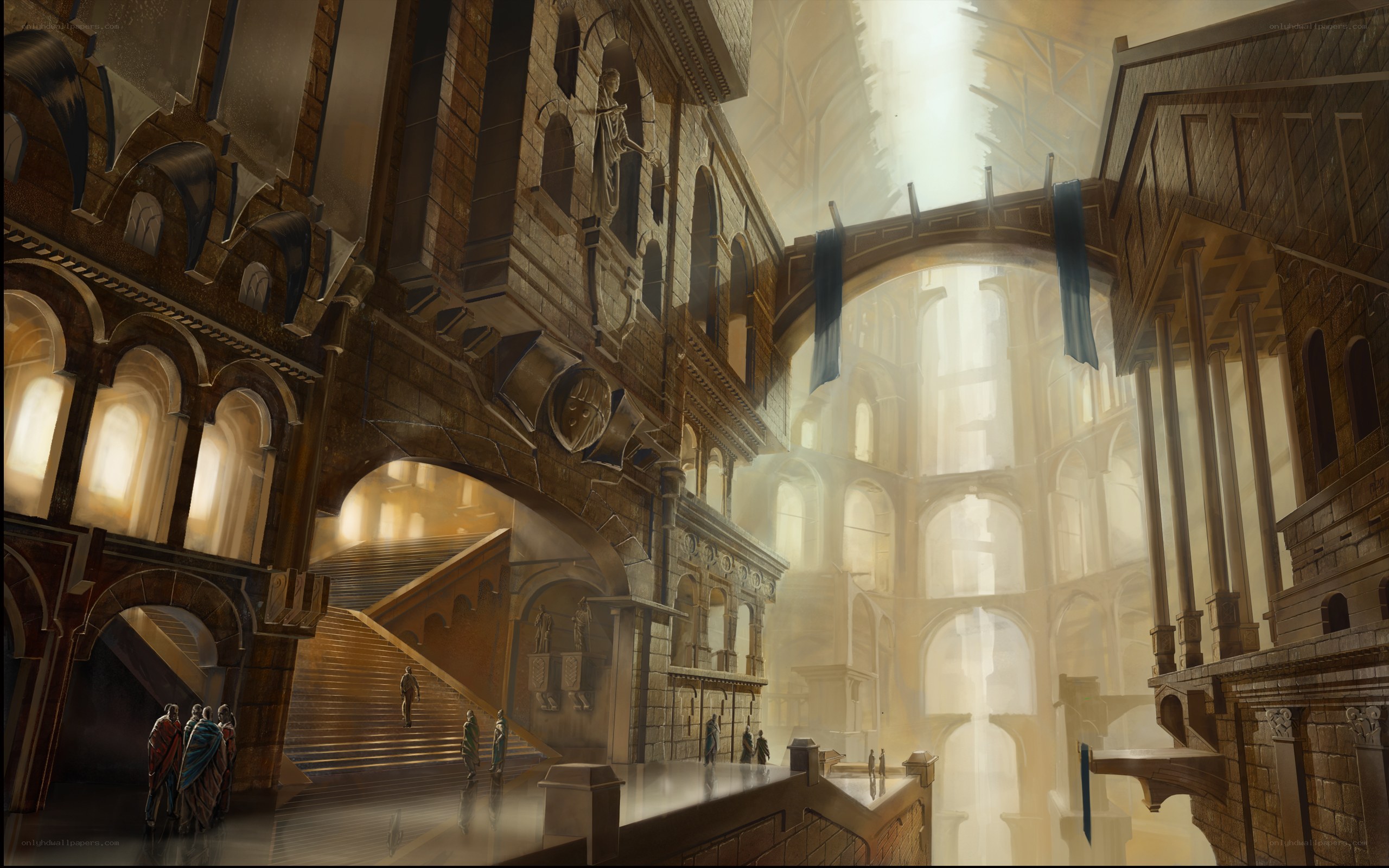 ancient stone hall with stairs