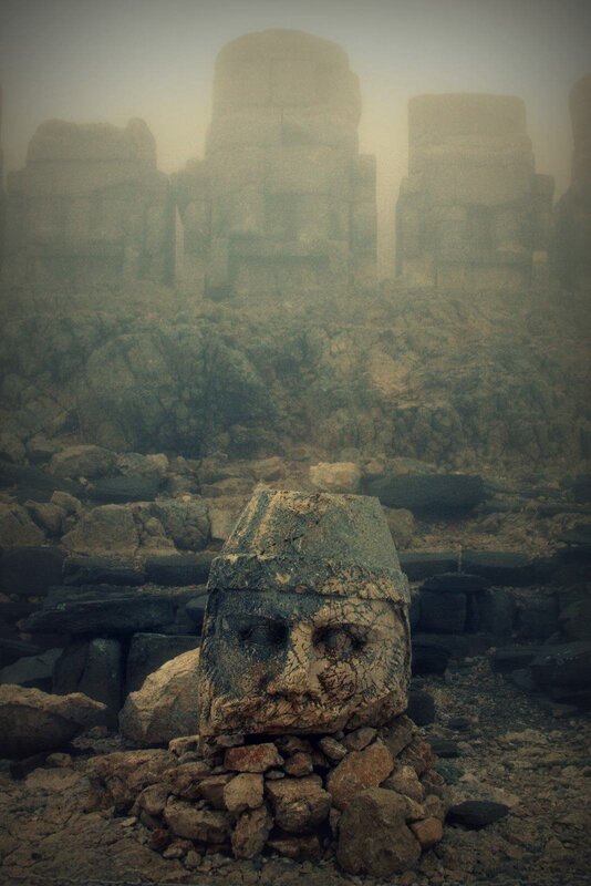 Ancient Stone Head Sculpture — Gray