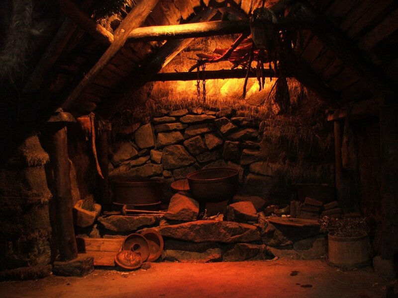 Ancient Stone Hut Interior — Brown