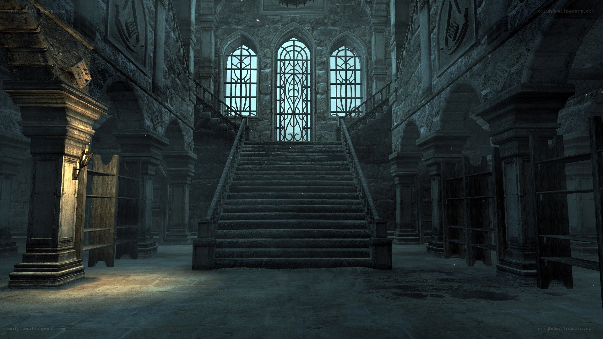 ancient stone library interior