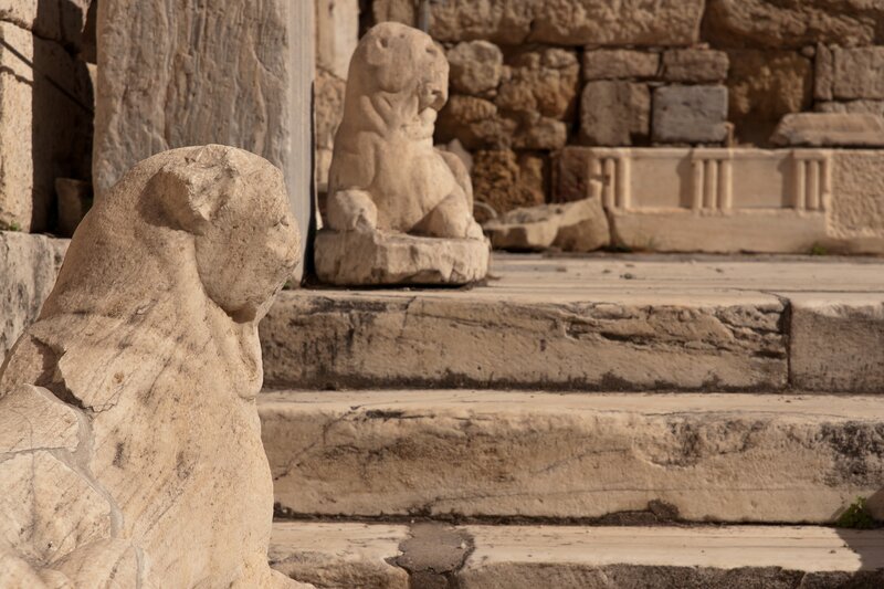 ancient stone lion statues