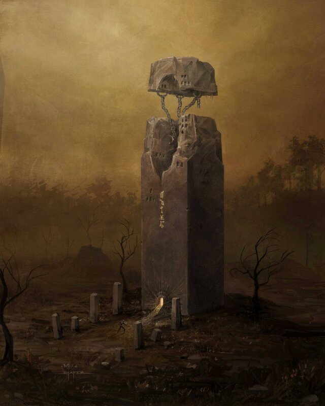 Ancient stone monolith with floating cap