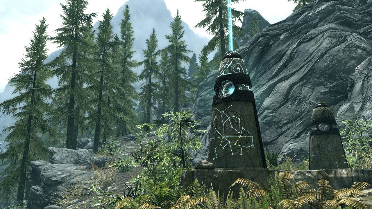 ancient stone monoliths in forest