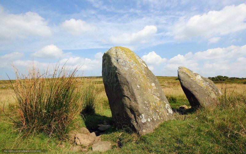 Ancient stone monument in field