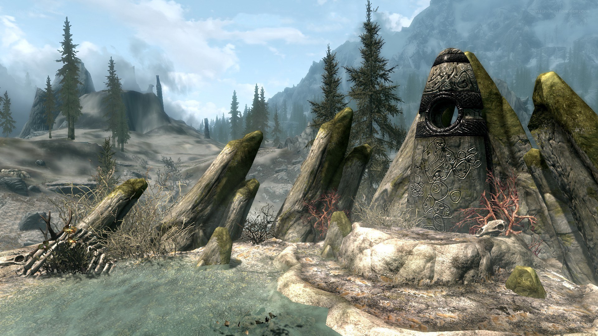 ancient stone monument in mountains