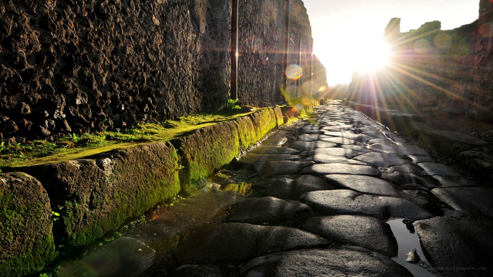 ancient stone path at sunset