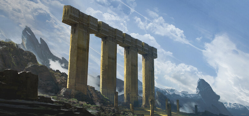 Ancient Stone Pillars — Blue, Dramatic, Afternoon