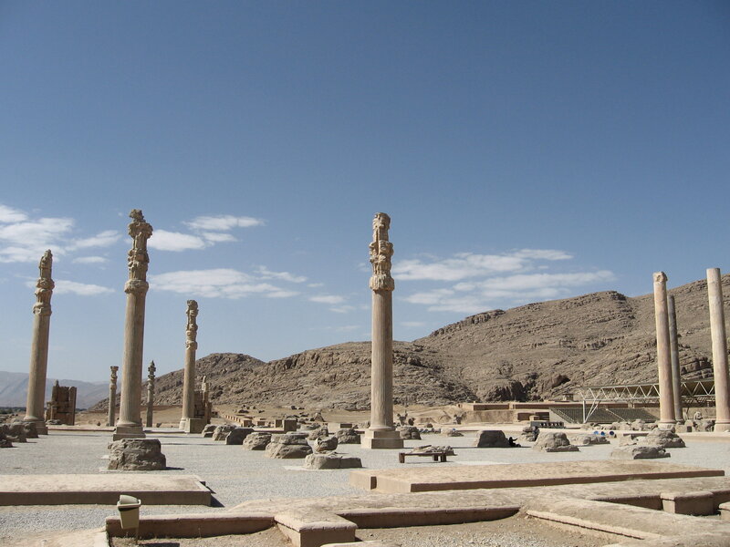 Ancient Stone Pillars — Blue, Serene, Afternoon