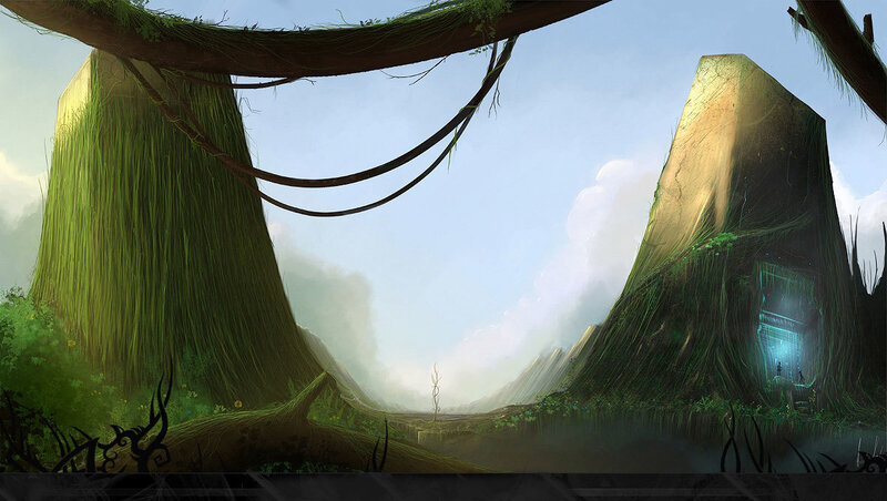 Ancient Stone Pillars — Green, Serene, Morning