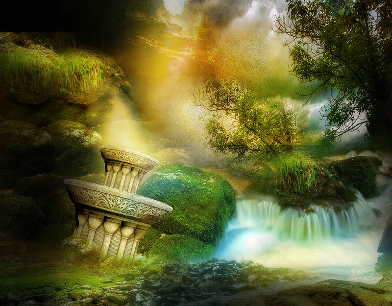 Ancient Stone Pillars — Green, Serene
