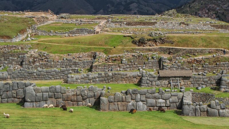 Ancient Stone Ruins — Green, Serene, Afternoon, Photograph, Sheep