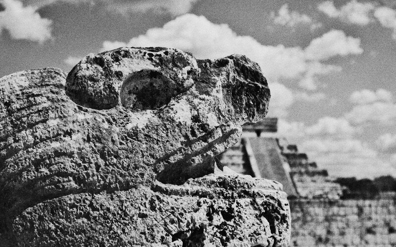 ancient stone sculpture at chichen itza
