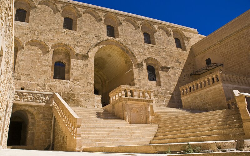 ancient stone staircase and arches
